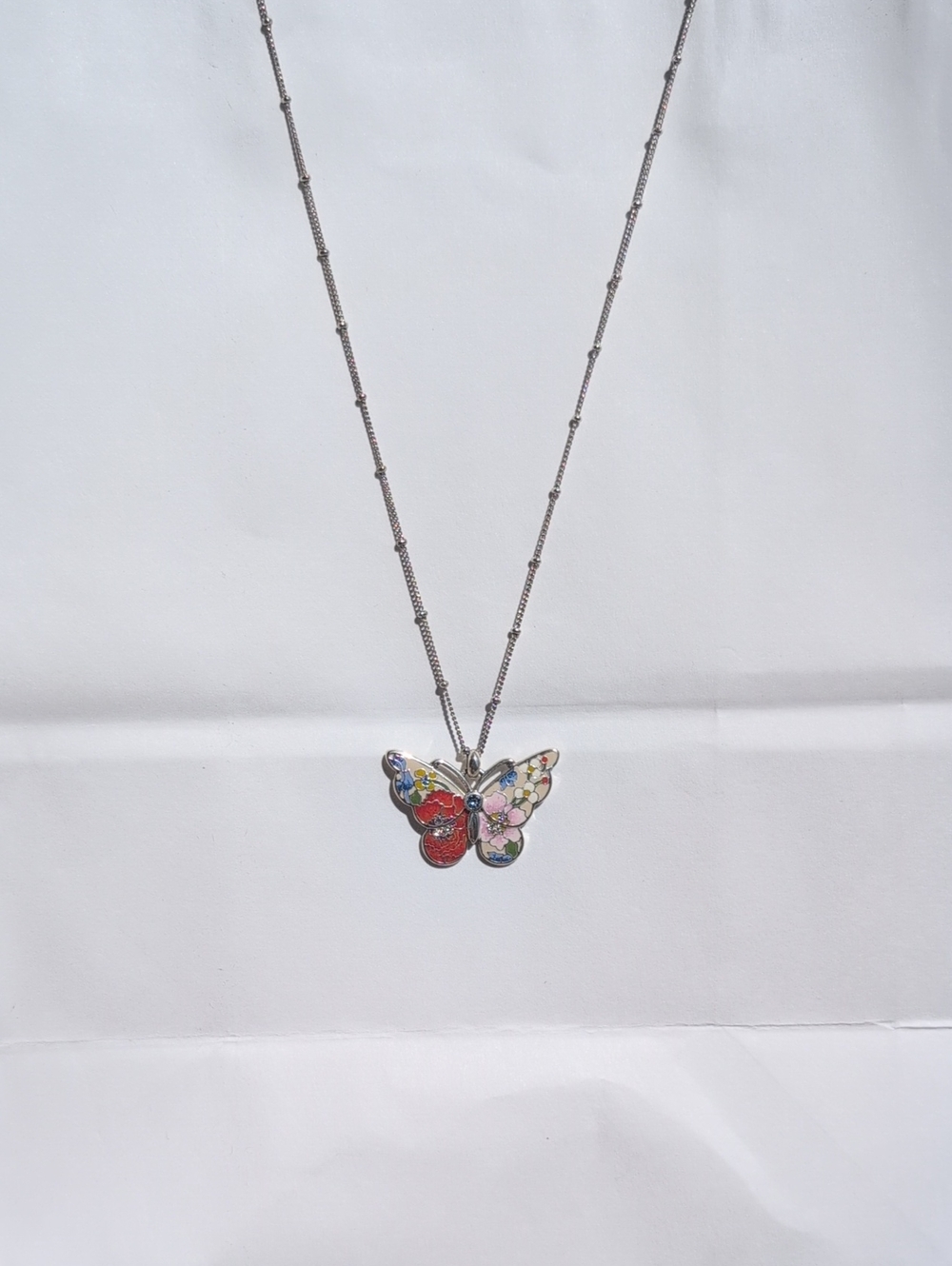 Brighton Silver Butterfly Pendant Necklace with Multicolor Enamel - Picture 1 of 4